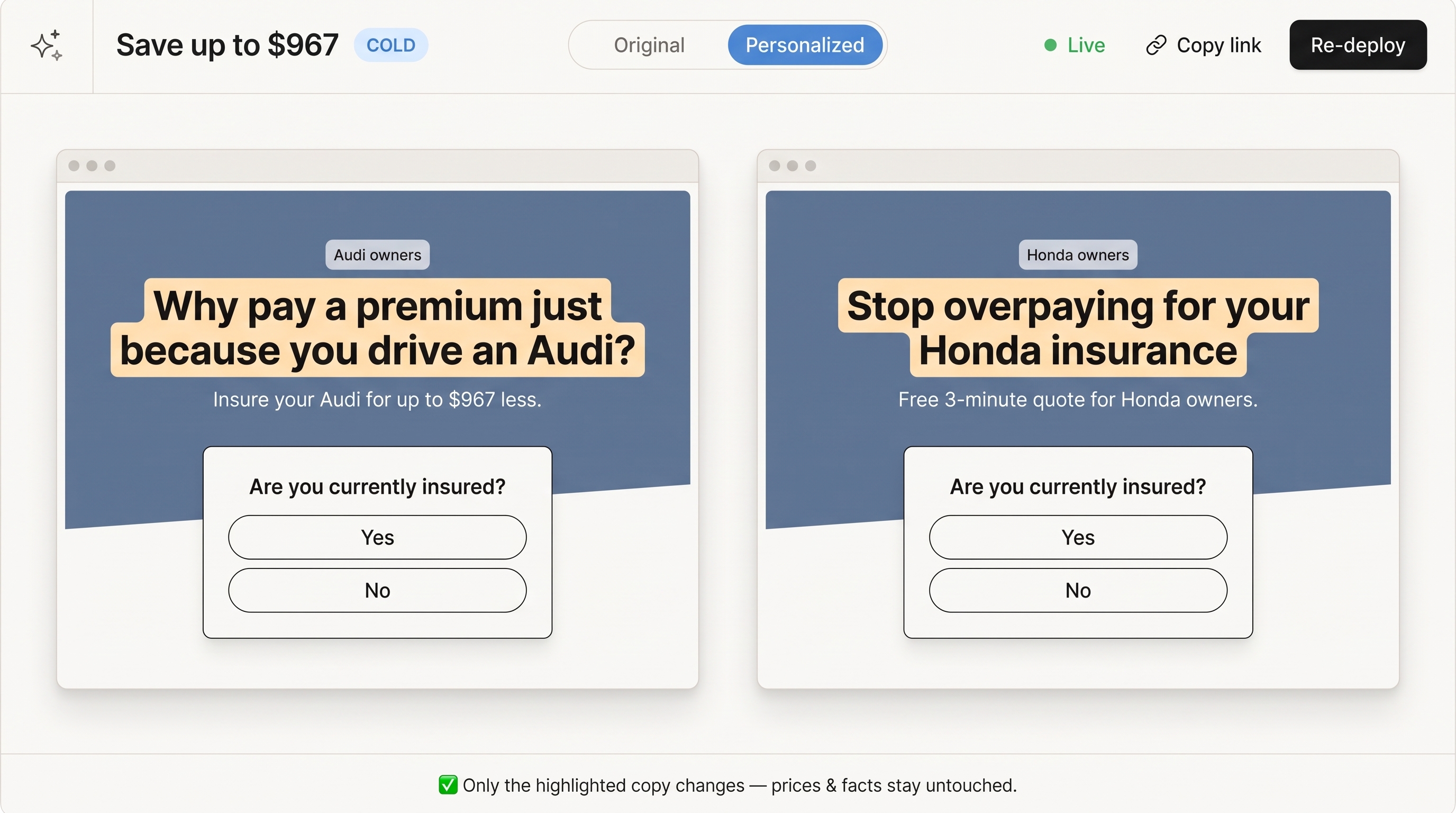 Personalized landing pages